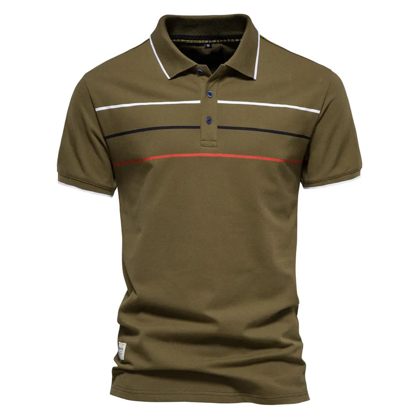 Men's Cotton Short Sleeve Striped Contrast Polo Shirts - High Quality