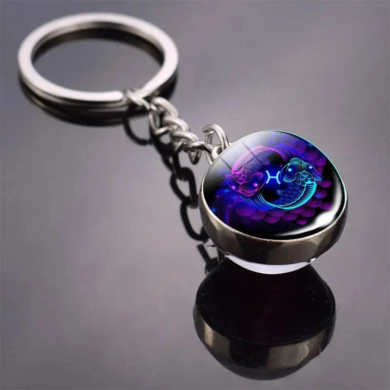12 Constellation Keychain with Luminous Time Stone Pendant - Creative Fashion Accessory Gift