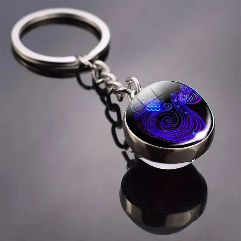 12 Constellation Keychain with Luminous Time Stone Pendant - Creative Fashion Accessory Gift