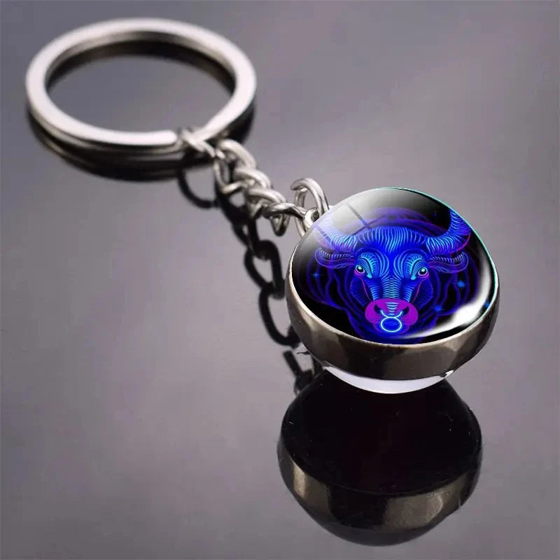 12 Constellation Keychain with Luminous Time Stone Pendant - Creative Fashion Accessory Gift