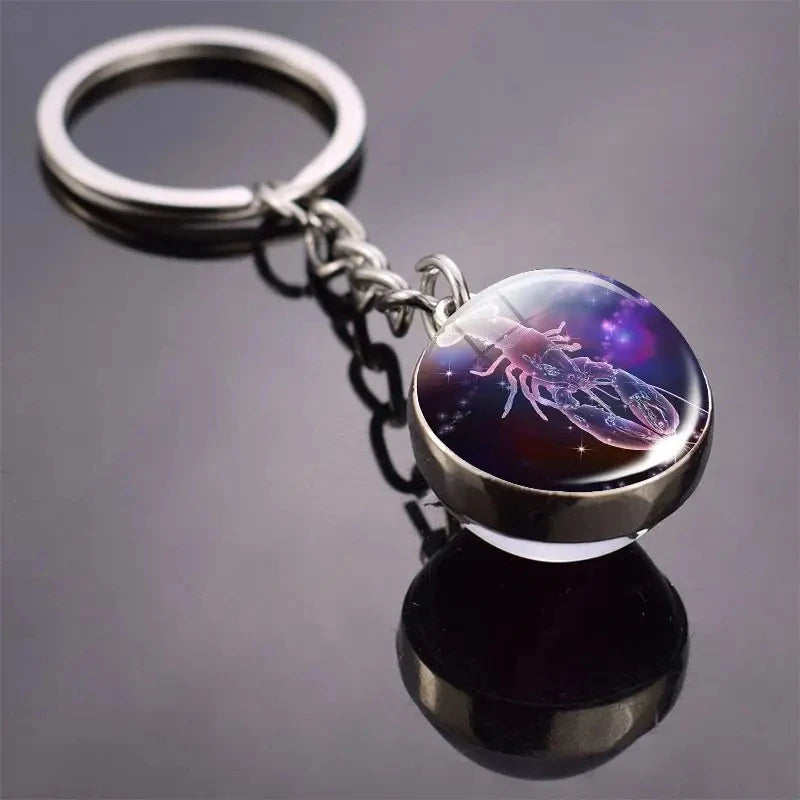 12 Constellation Keychain with Luminous Time Stone Pendant - Creative Fashion Accessory Gift