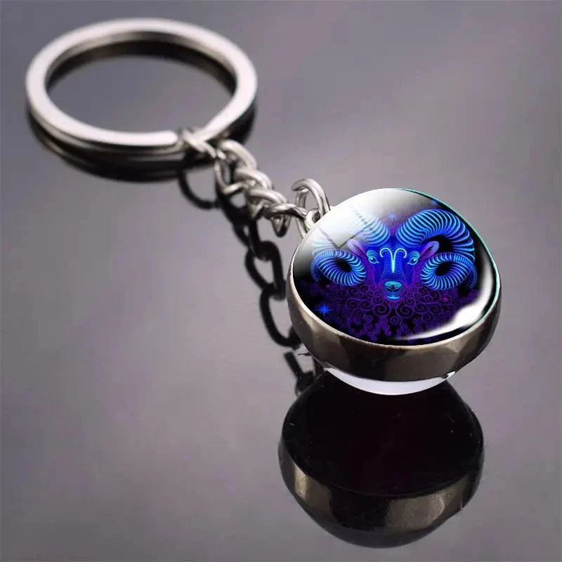 12 Constellation Keychain with Luminous Time Stone Pendant - Creative Fashion Accessory Gift