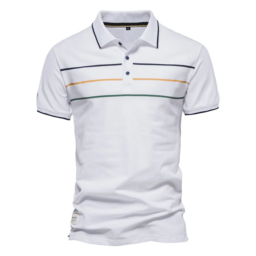 Men's Cotton Short Sleeve Striped Contrast Polo Shirts - High Quality