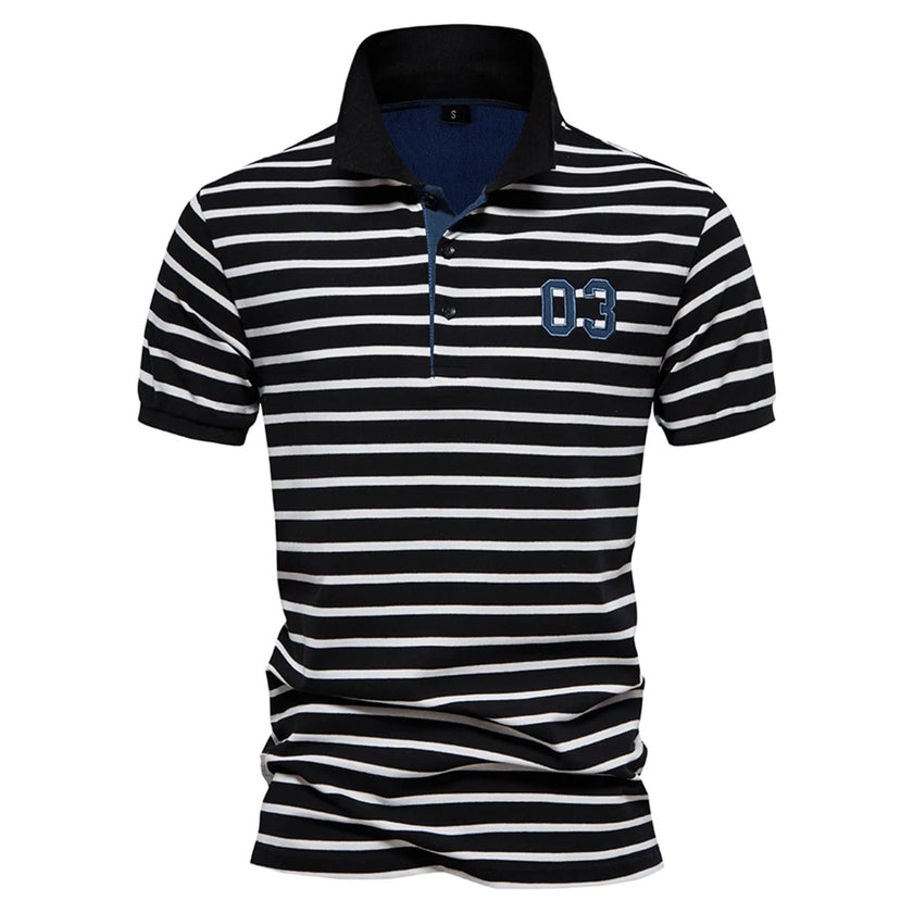 Men's Cotton Short Sleeve Striped Contrast Polo Shirts - High Quality