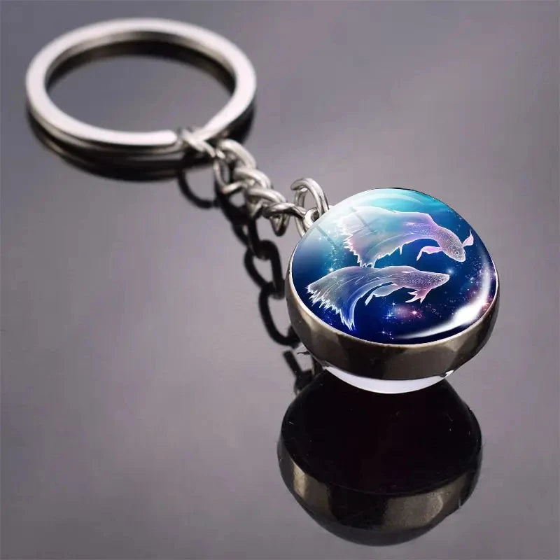 12 Constellation Keychain with Luminous Time Stone Pendant - Creative Fashion Accessory Gift