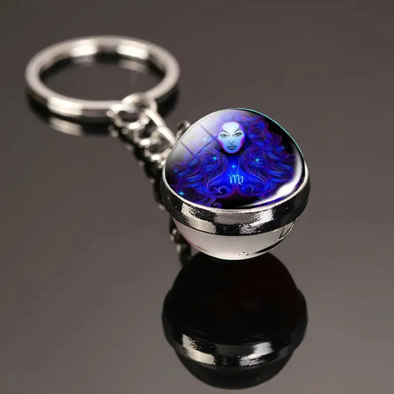12 Constellation Keychain with Luminous Time Stone Pendant - Creative Fashion Accessory Gift
