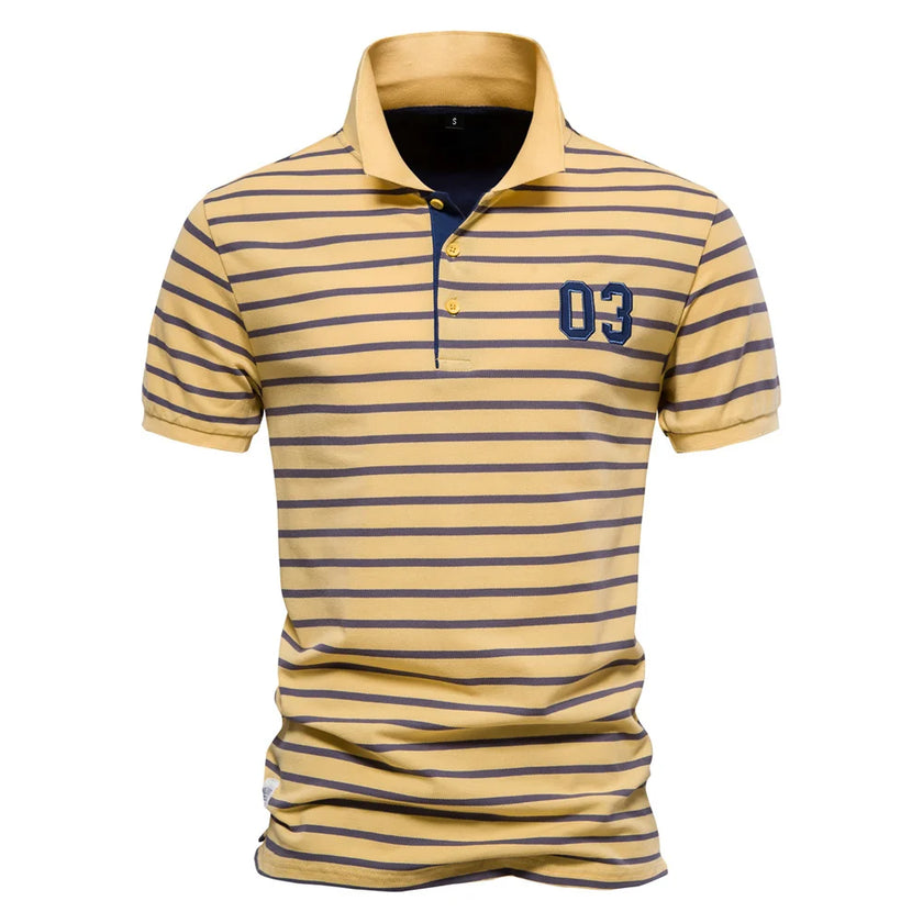 Men's Cotton Short Sleeve Striped Contrast Polo Shirts - High Quality