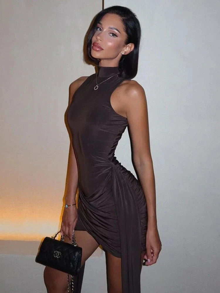 Turtleneck Sleeveless  Mini Dress
