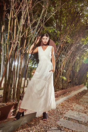 Kayla Tiered Dress in White