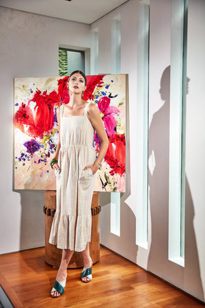 Gabriella Tiered Sundress in Striped Linen