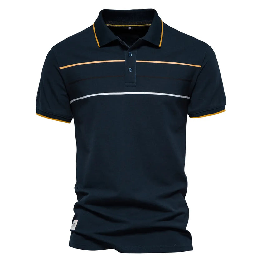 Men's Cotton Short Sleeve Striped Contrast Polo Shirts - High Quality