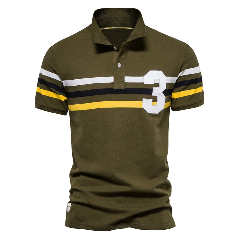 Men's Cotton Short Sleeve Striped Contrast Polo Shirts - High Quality