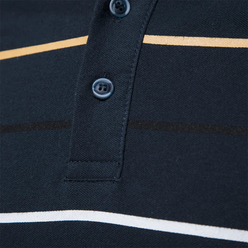 Men's Cotton Short Sleeve Striped Contrast Polo Shirts - High Quality
