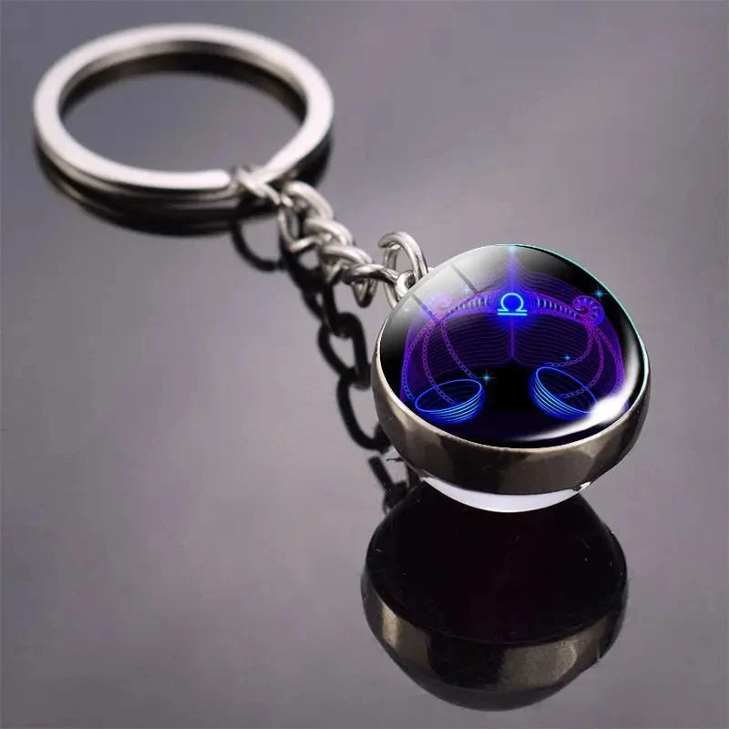 12 Constellation Keychain with Luminous Time Stone Pendant - Creative Fashion Accessory Gift