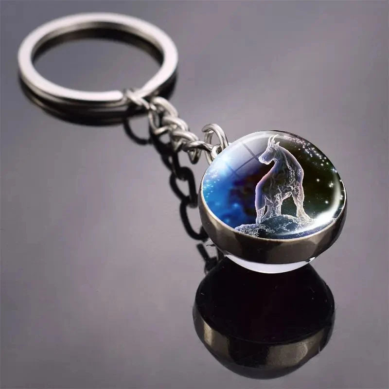 12 Constellation Keychain with Luminous Time Stone Pendant - Creative Fashion Accessory Gift