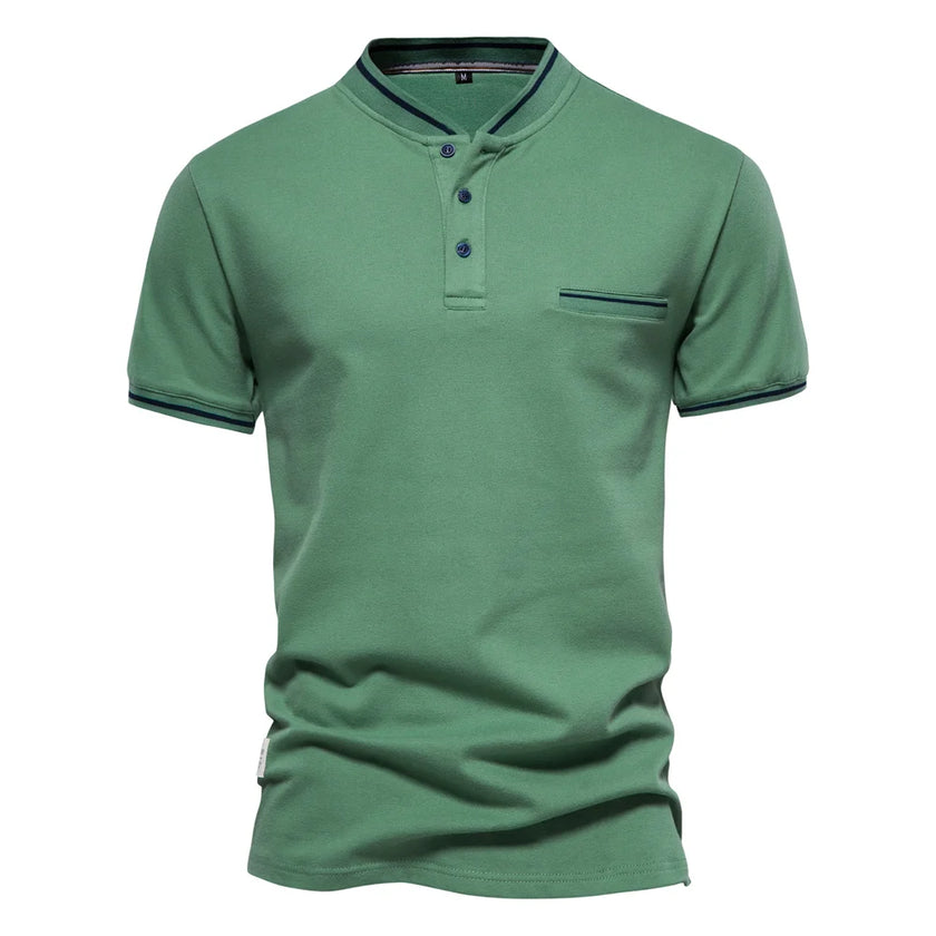 Men's Cotton Short Sleeve Striped Contrast Polo Shirts - High Quality
