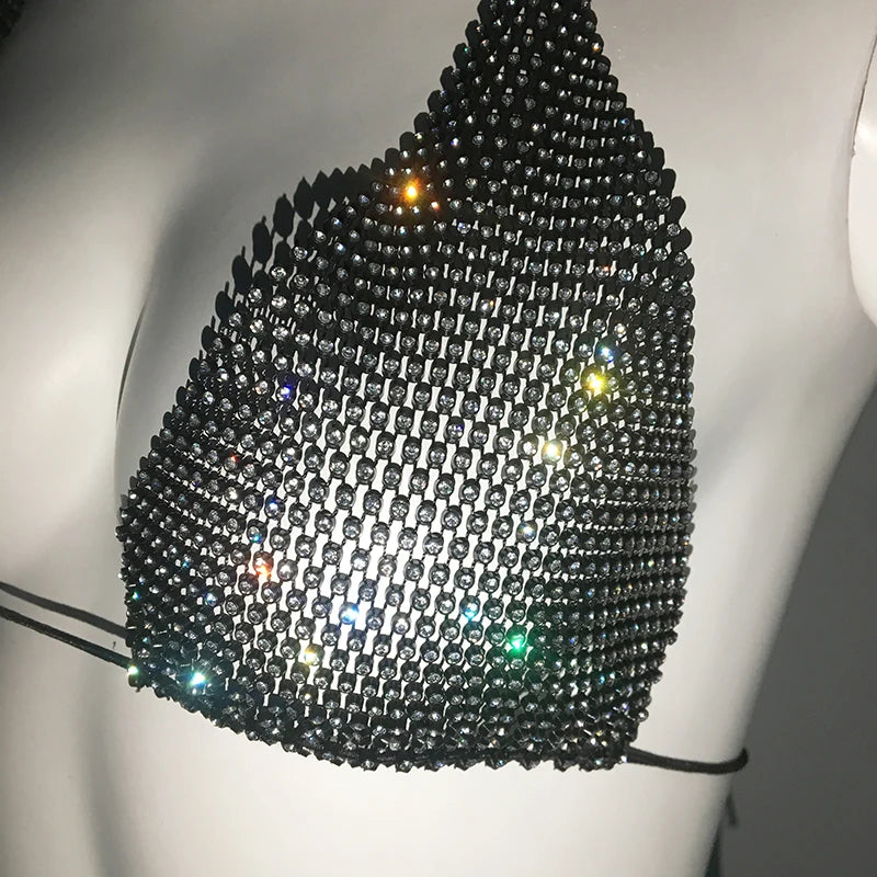 Sparkling Rhinestone Fishnet Bikini - Sexy Sheer Rave & Beach Set