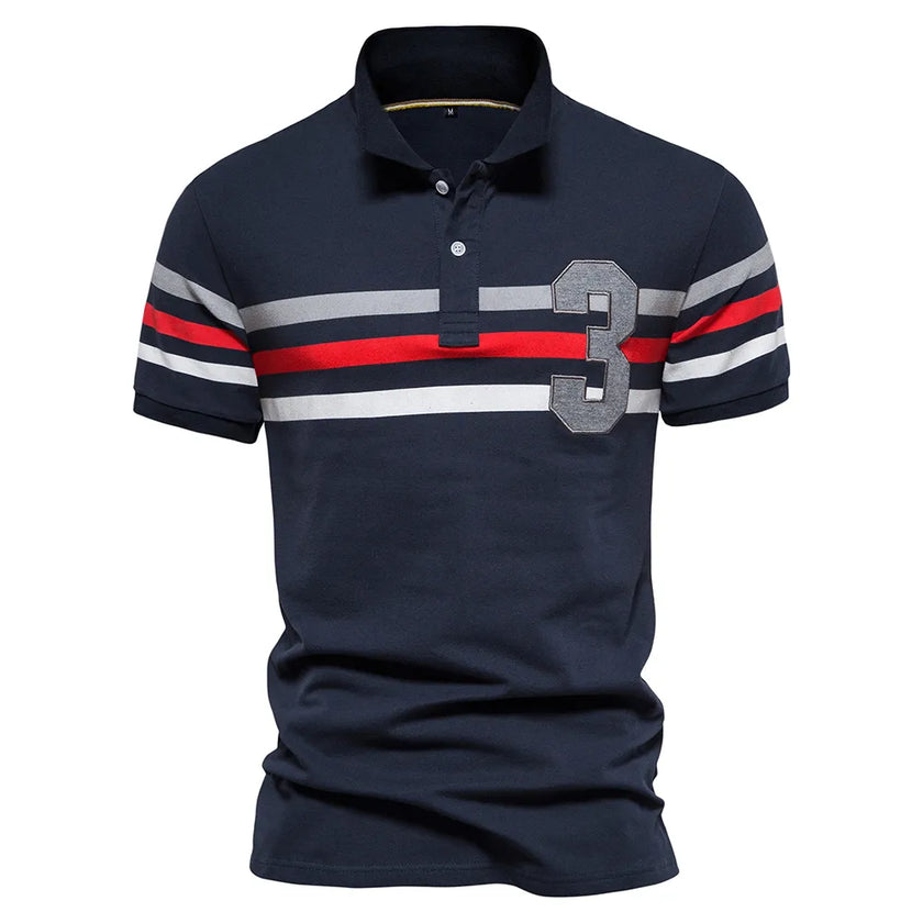 Men's Cotton Short Sleeve Striped Contrast Polo Shirts - High Quality