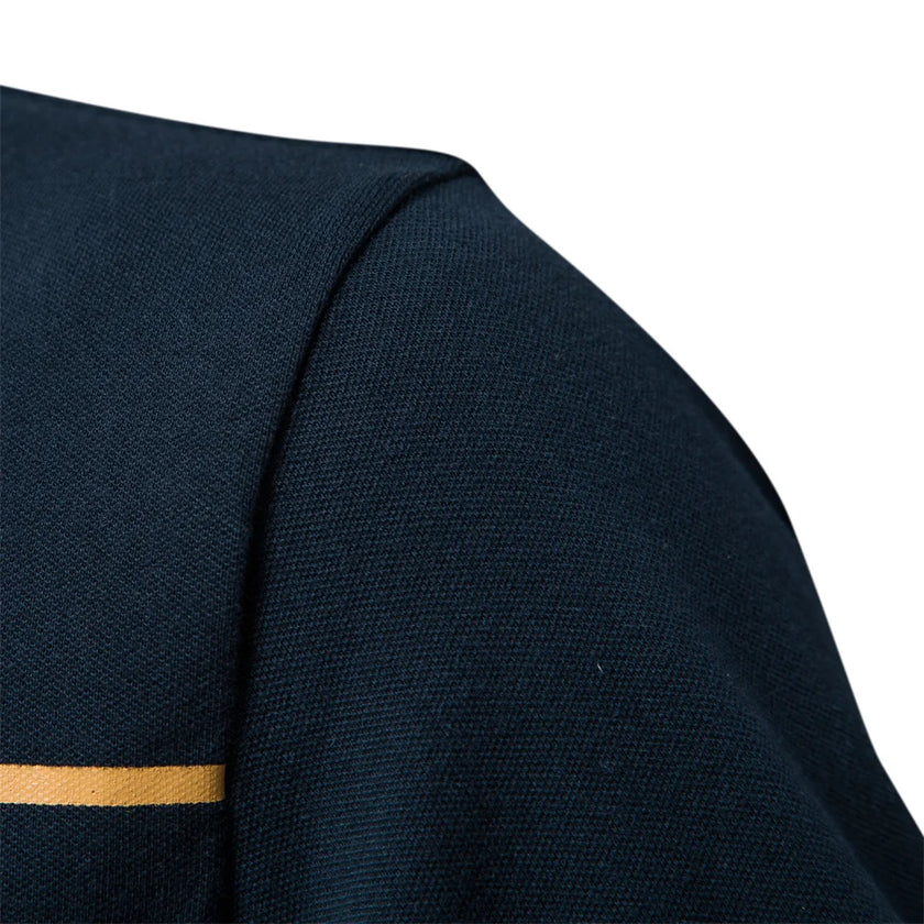 Men's Cotton Short Sleeve Striped Contrast Polo Shirts - High Quality