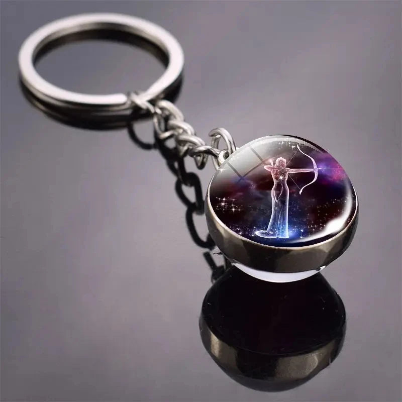 12 Constellation Keychain with Luminous Time Stone Pendant - Creative Fashion Accessory Gift