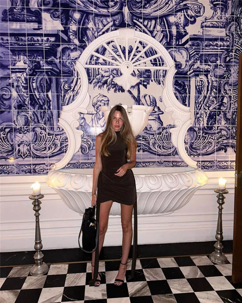 Turtleneck Sleeveless  Mini Dress