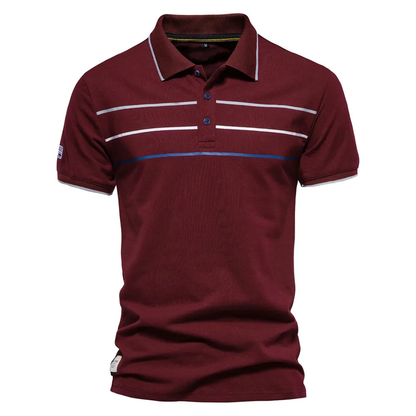 Men's Cotton Short Sleeve Striped Contrast Polo Shirts - High Quality