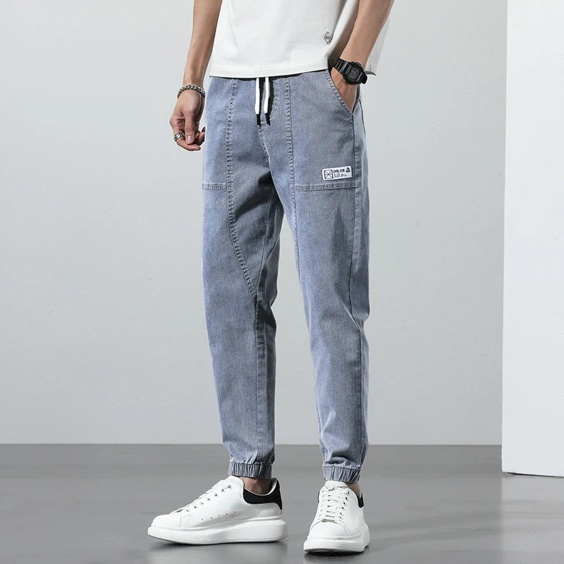 Spring Summer Cotton Thin Joggers with Elastic Waist for Men