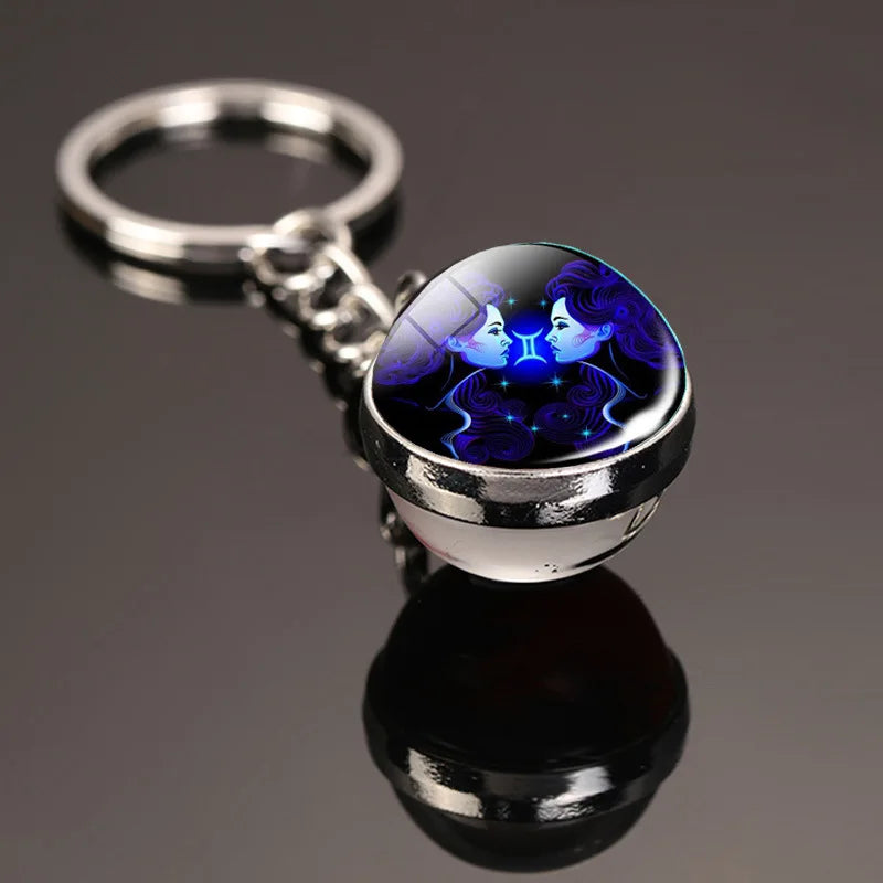 12 Constellation Keychain with Luminous Time Stone Pendant - Creative Fashion Accessory Gift