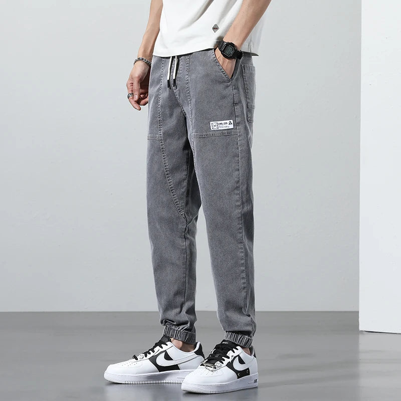Spring Summer Cotton Thin Joggers with Elastic Waist for Men