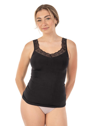 Seamless Shaping Tank Top With Lace Trim Black