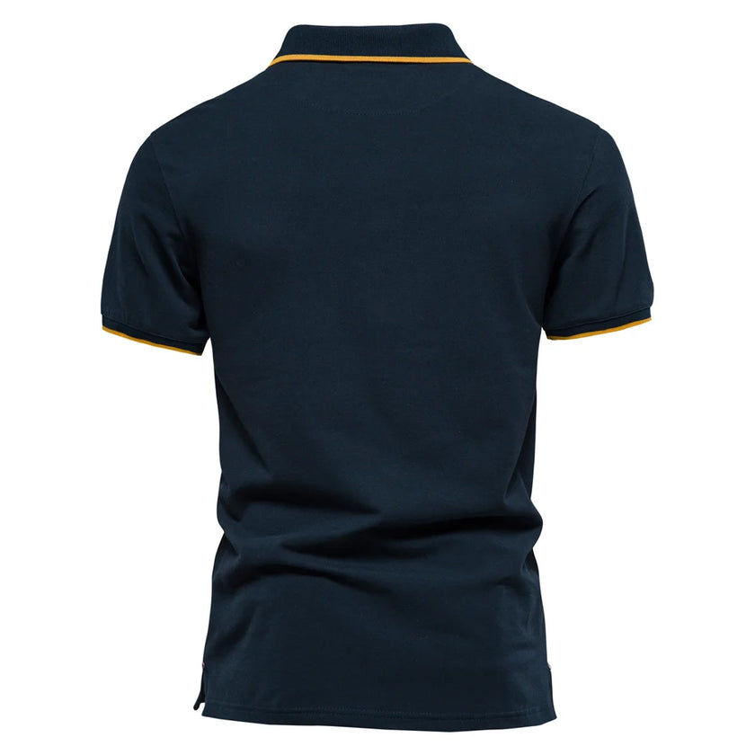 Men's Cotton Short Sleeve Striped Contrast Polo Shirts - High Quality