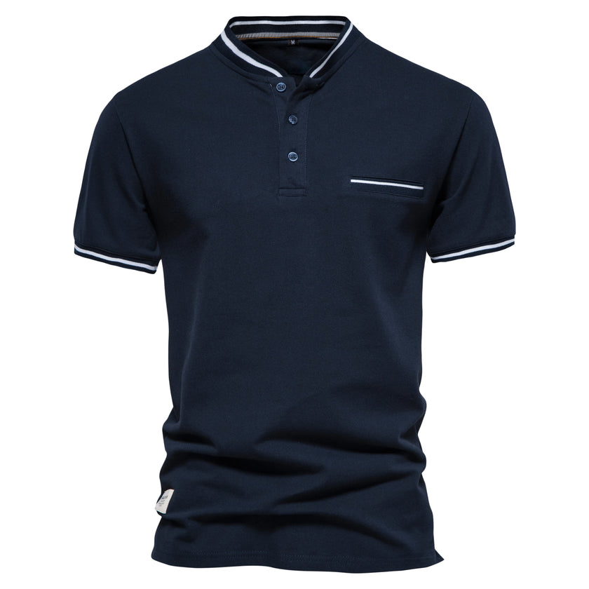 Men's Cotton Short Sleeve Striped Contrast Polo Shirts - High Quality