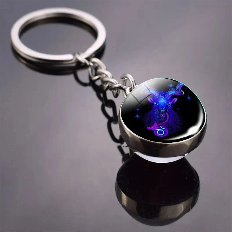 12 Constellation Keychain with Luminous Time Stone Pendant - Creative Fashion Accessory Gift