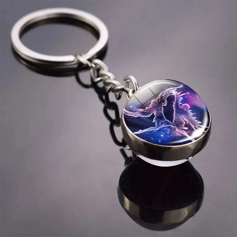12 Constellation Keychain with Luminous Time Stone Pendant - Creative Fashion Accessory Gift