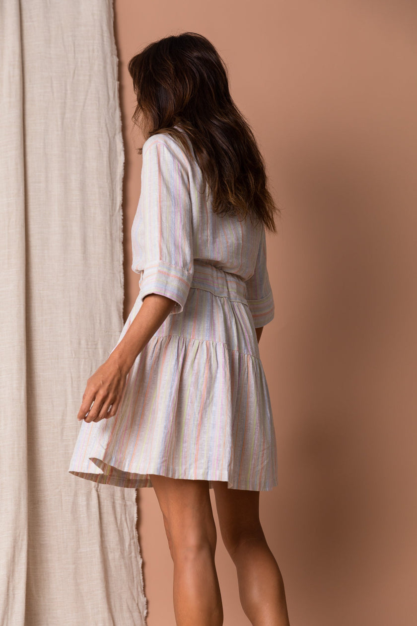 Mini Jodi Shirt Dress in Striped Linen