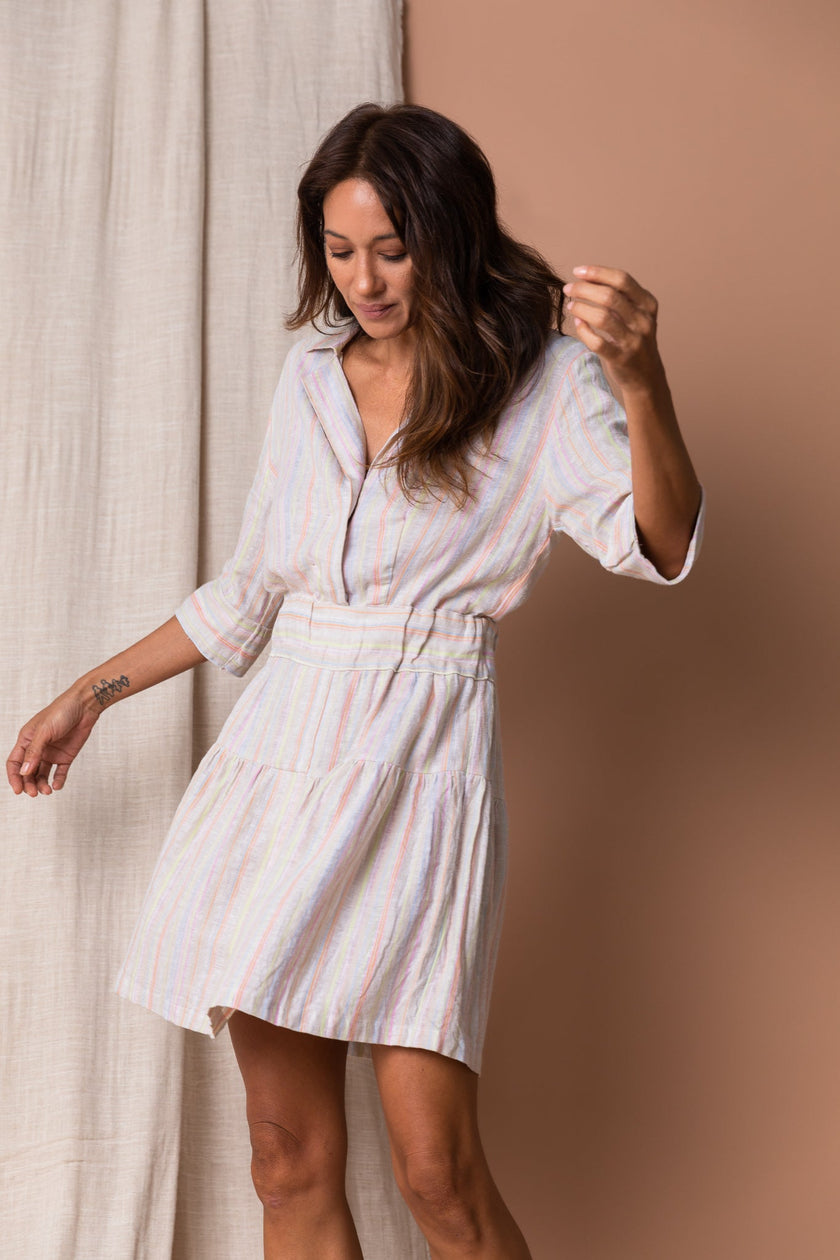 Mini Jodi Shirt Dress in Striped Linen