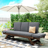 Adjustable Wooden Patio Daybed Sofa with Cushions, Brown + Gray Finish