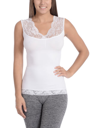 Seamless Shaping Tank Top With Lace Detail White