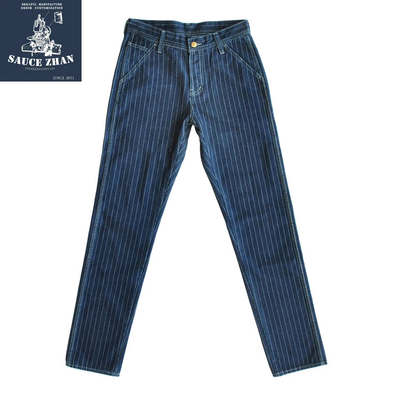 Vintage Striped Slim Fit Denim Overalls - Classic American Railroad Style