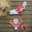 Ensemble bikini à volants taille haute - Maillot de bain floral à une épaule