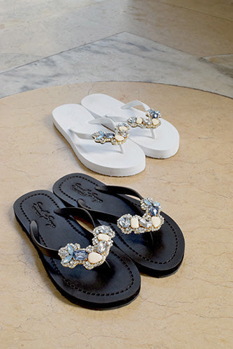 Blue York - Crystal Rhine Stone Embellished Women's Flat Flip Flops