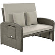 PE Wicker Rattan Double Chaise Lounge, Adjustable Reclining Daybed