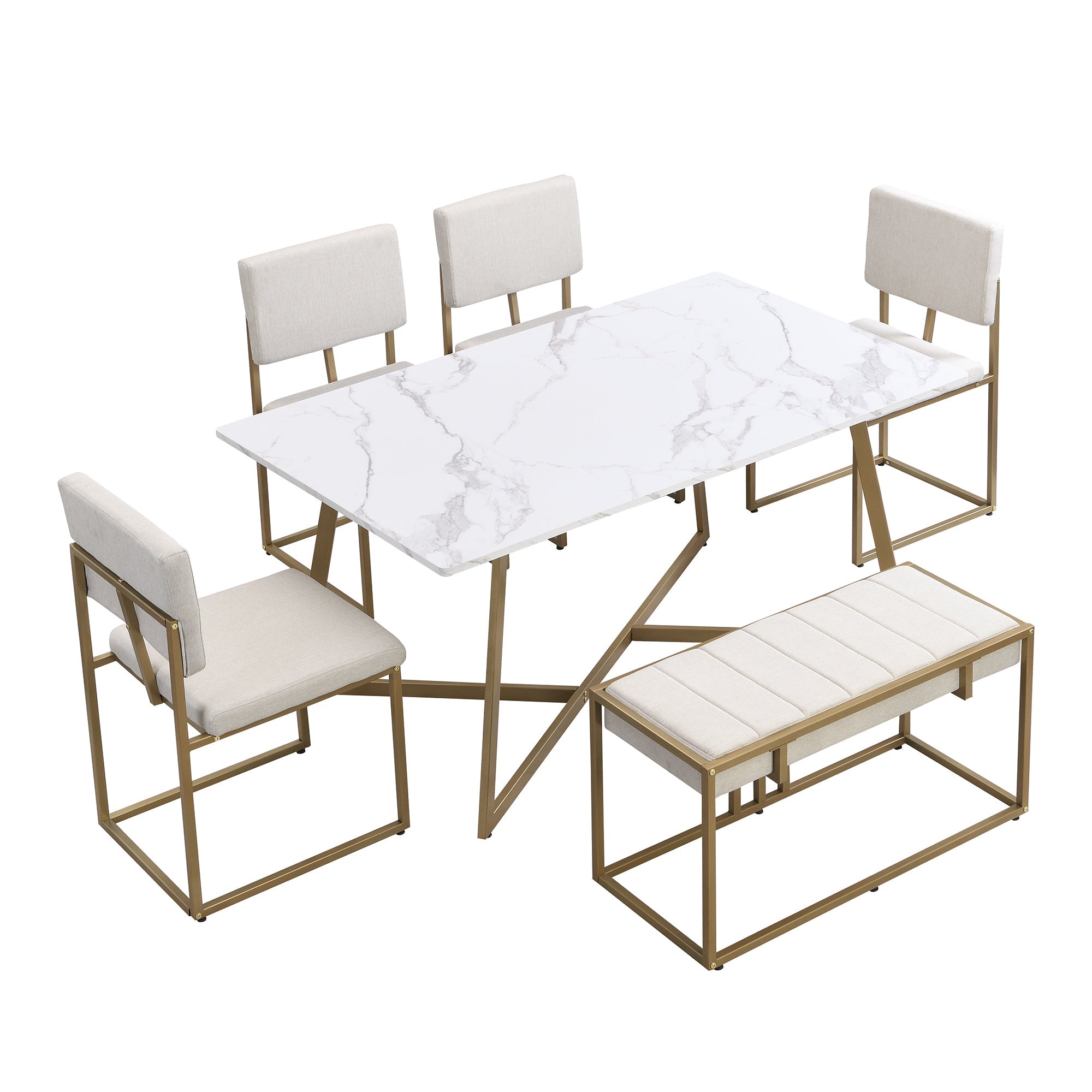 Modern Faux Marble 6-Piece Dining Set: 60