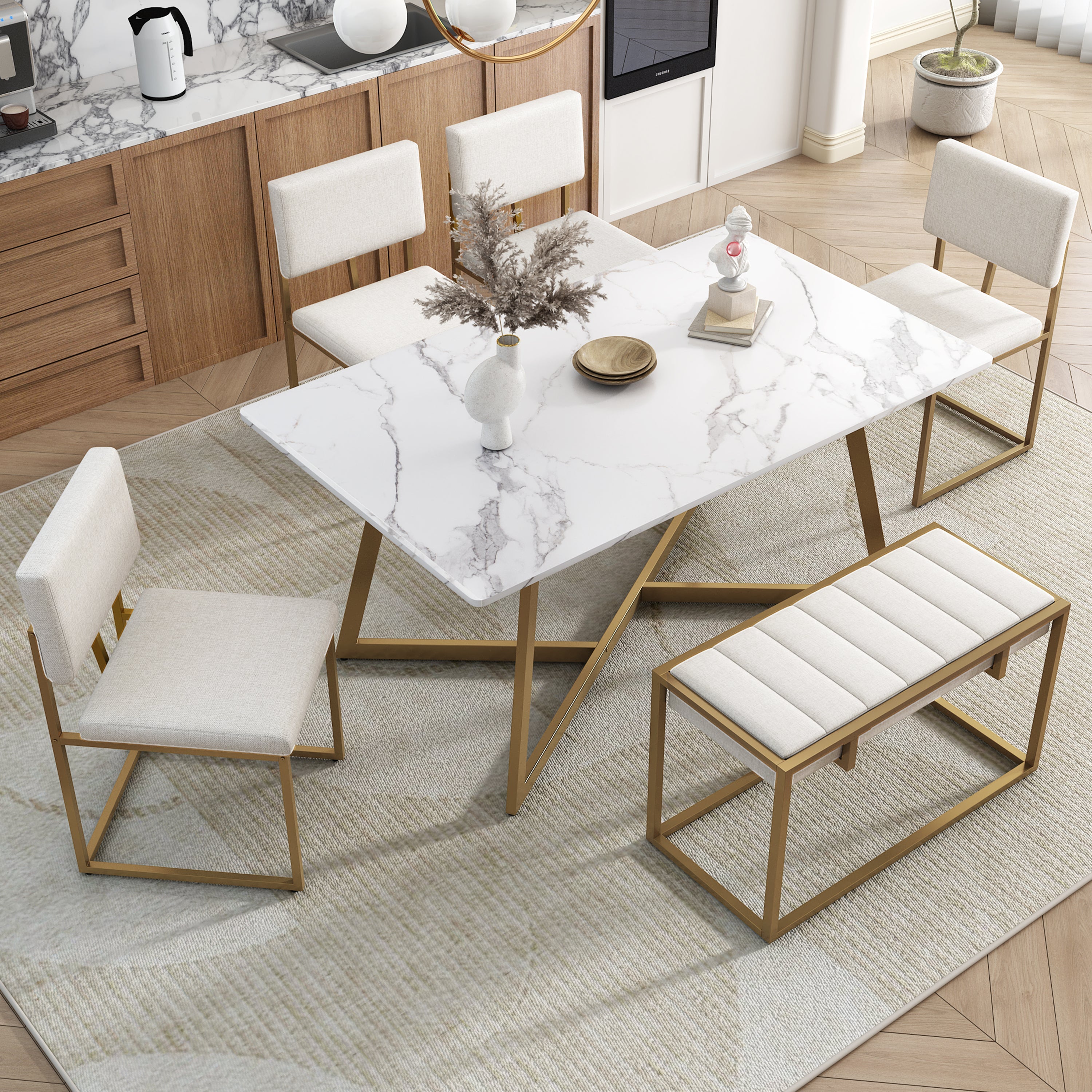 Modern Faux Marble 6-Piece Dining Set: 60