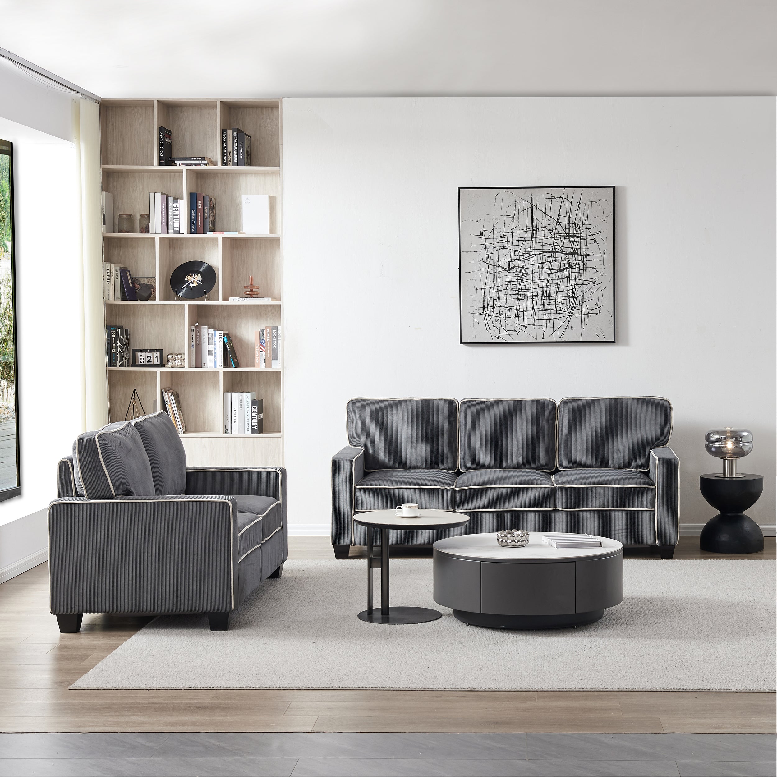 Dark Grey Corduroy Living Room Sofa Set (2+3 Seat)