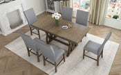 Mid-Century Solid Wood 7-Piece Extendable Dining Set for 6