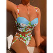 Ensemble de bikini floral bandage push-up taille haute - Maillot de bain deux pièces à bretelles