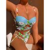 Ensemble de bikini floral bandage push-up taille haute - Maillot de bain deux pièces à bretelles