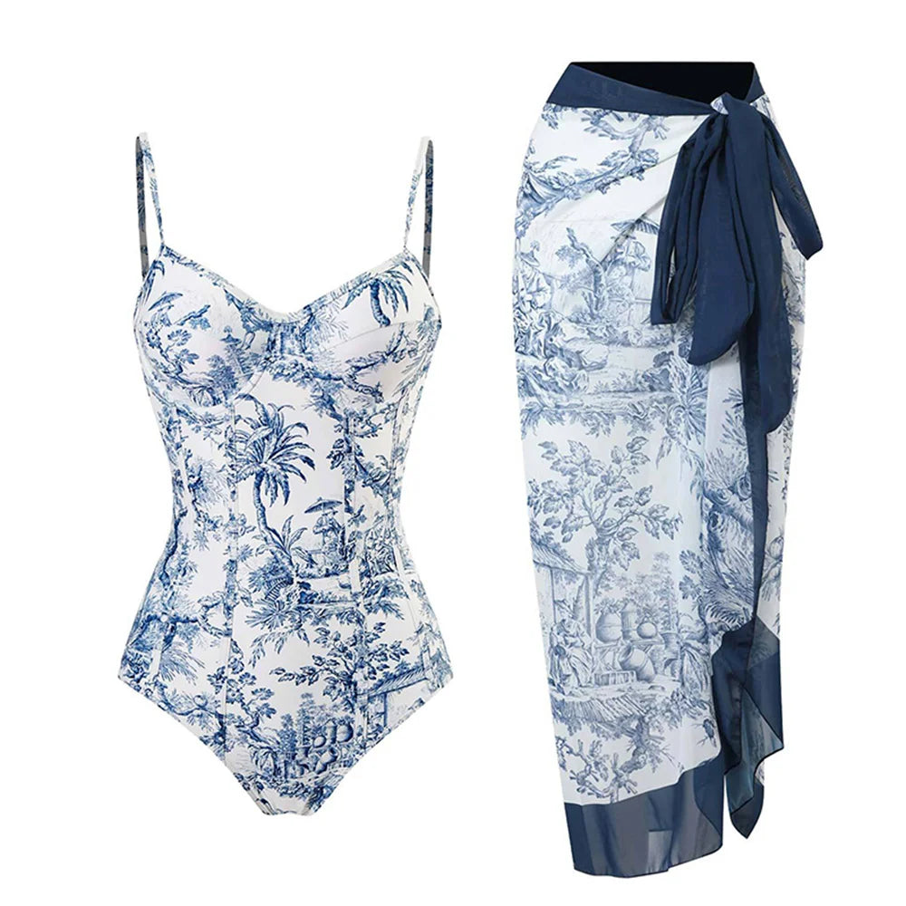 Floral Push-Up Swimsuit & Cover-Up Set - Stylish Summer Swimwear for Women