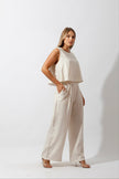 Sleeveless Tank Top & Wide Leg Pants Lounge Set - Off White